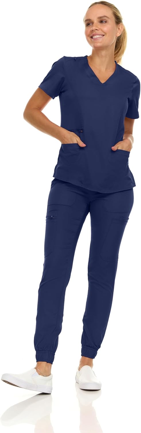 MediChic Scrubs for Women's V-Neck Scrub Set with Six Pocket Cargo Jogger Pants with 4-Way Stretch - Image 6