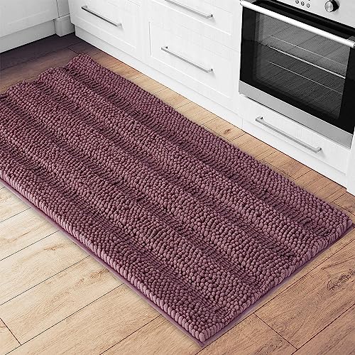 NICETOWN 60 x 24 Greyish Purple Rug for Dogs Dirty Feet, Kitchen Runner, Ultra Thick Soft Chenille Plush Floor Mat, Non-Slip Backing Microfiber Hand-T