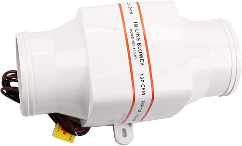 Marine Bilge Air Blower, 3inch 130 CFM 3800 LPM 12V 24V, White ABS Plastic Construction with Mounting Brackets for Galley, Bilge and Head (24V)