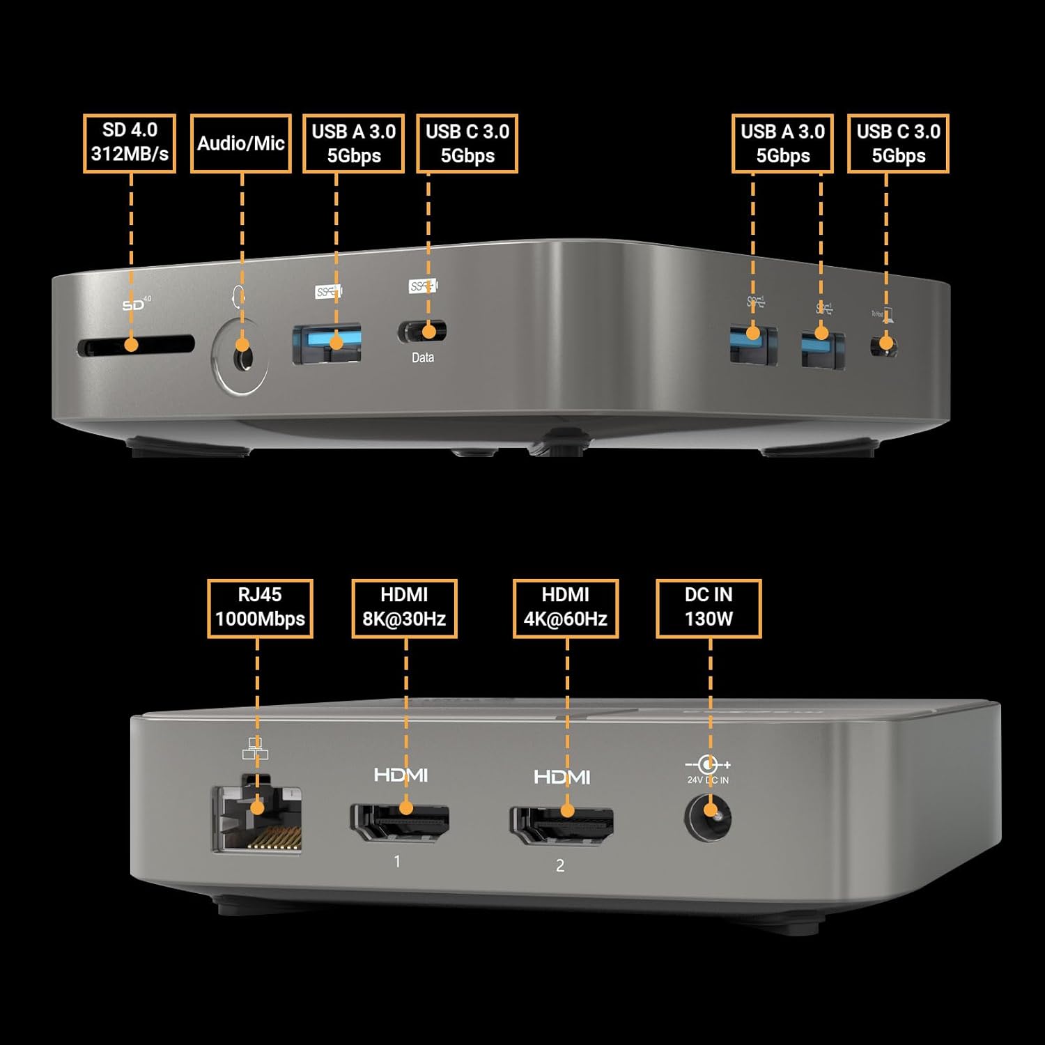 Dual 4K USB C Docking Station Dual Monitor 2 HDMI with 130W Power Supply, Single 8K@30Hz or Dual 4K@60Hz for Dell, HP, Thinkpad, Thunderbolt MacBook Laptop 8k DOCK image 2 of 6 B0CSPPG1QQ