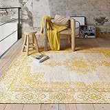 FRAAI Teppich Vintage - Dreams Gelber Ocker - 140x200cm - Baumwolle - Flachgewebe - Antik, Vintage - Klassik, Industrielle - Wohnzimmer, Esszimmer, Schlafzimmer - Carpet