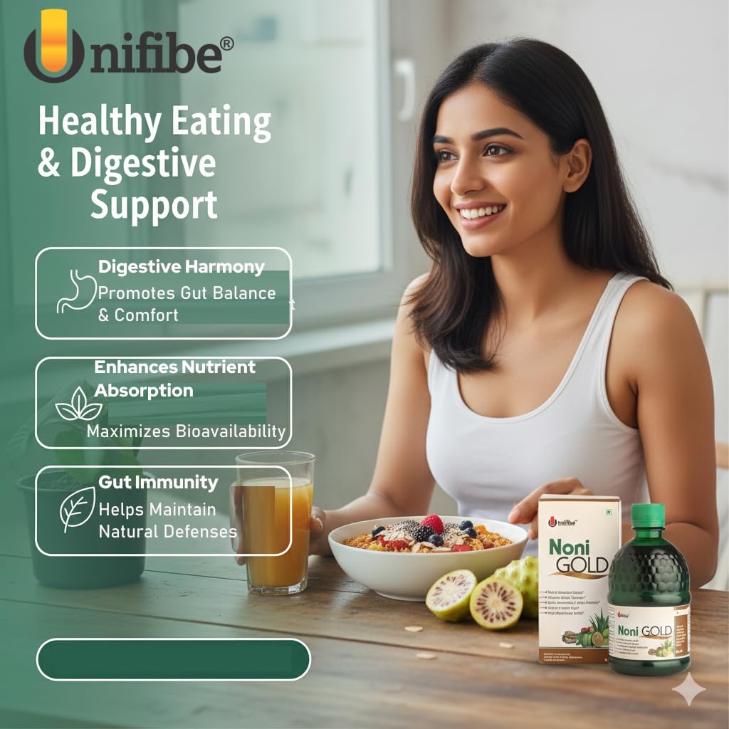 Unifibe Noni Gold Juice with Garcinia, Aloe Vera, Amla & Ashwagandha β Herbal Antioxidant Juice for Digestion, Immunity & Metabolism Support, 400 ml - Pack of 1 4
