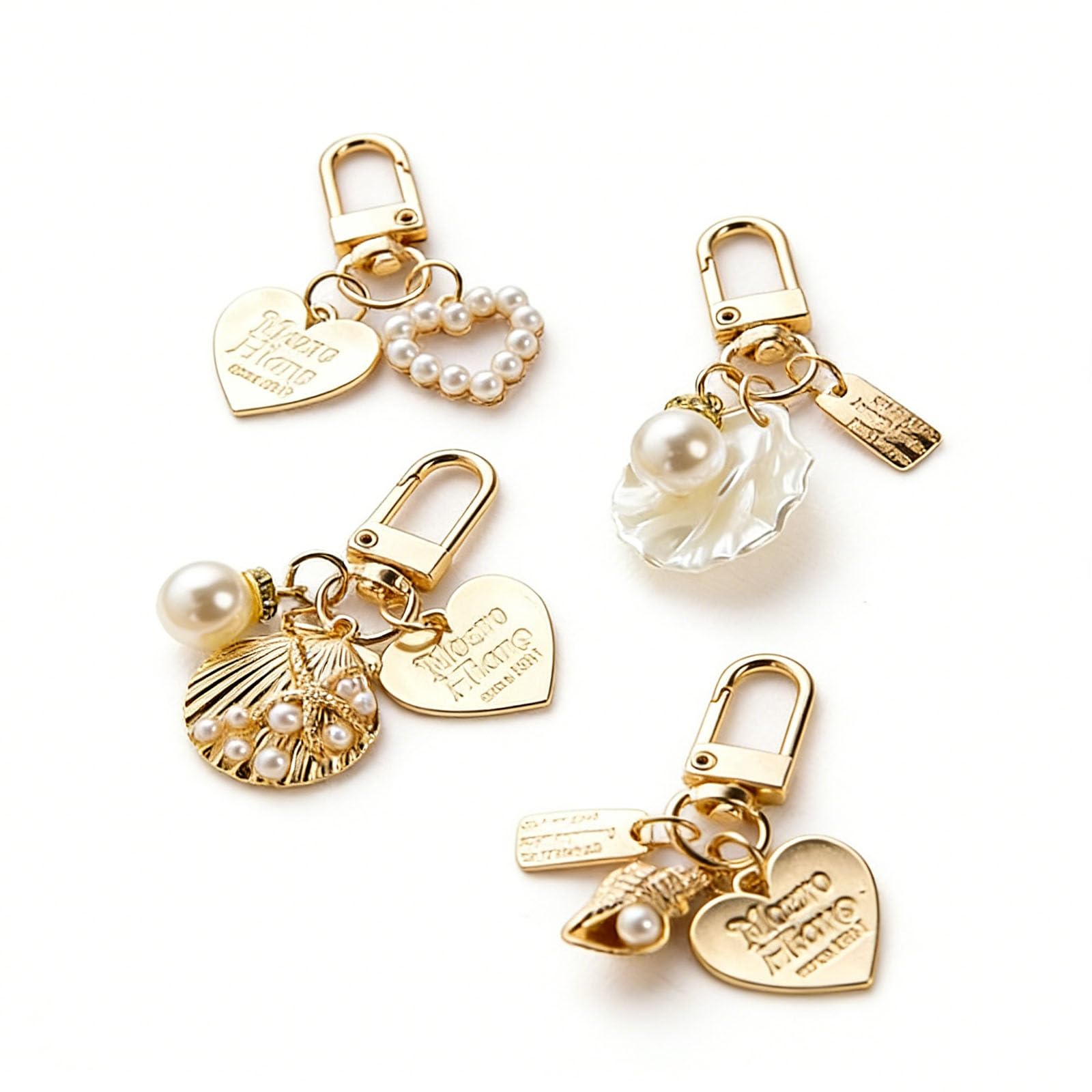 fianoeir Keychain for Girls Cute, Bag Charms with Sea Shell Design, Perfect for Beach Vacation Accessories and Daily Purse Decor, Set of 4 Golden Charms-picture-48