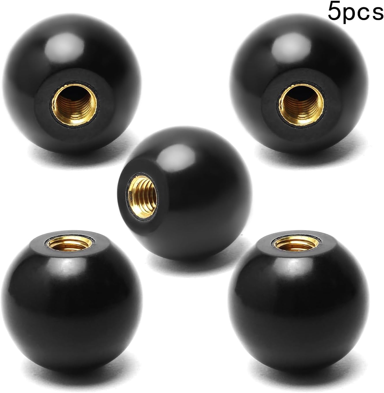 5Pcs 3/8"-16 Threaded Ball Knobs,1 3/8" Dia Ball Knob Female, 5/8" Thread Depth, 1/16" Thread Pitch, 2/5" Thread Dia Female Thread, Bakelite Handle Thermoset Ball Knob Lawn Mowers Black