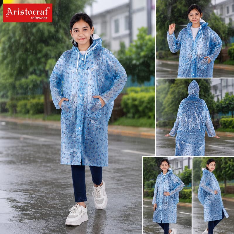 Image of Aristocrat Kids Humpty Dumpty Waterproof Raincoat with Hood | Knee Length Rainwear for Boys & Girls | Regular Fit Rain Jacket with Two Front Pockets | All-Weather Protection Rainwear