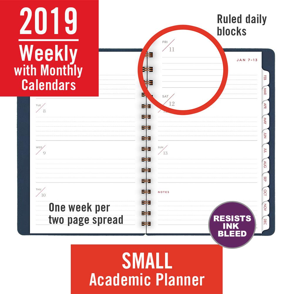 AT-A-GLANCE Agenda settimanale/mensile, gennaio 2019 - gennaio 2020, agenda piccola, rilegatura a spirale, collezione Signature, blu navy (YP20020)