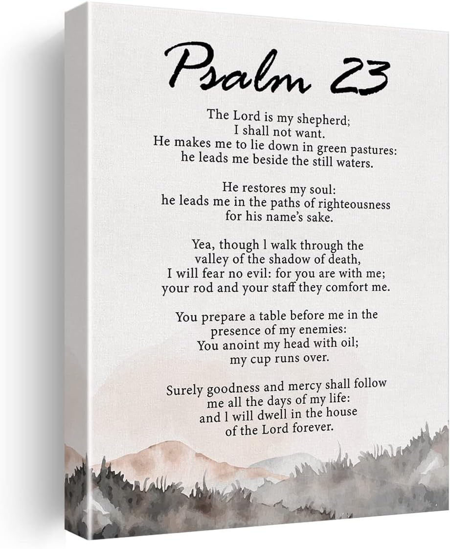 Bible Verse Psalm 23 the Lord is My Shepherd Canvas Wall Art Decor Positive Christian Poster Painting Framed Scripture Print Sign Picture for Home Office Decor 12 X 15 inch