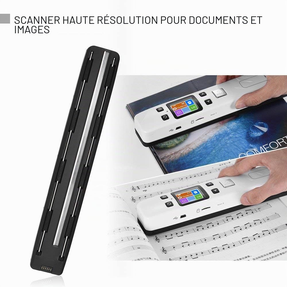 Scanner portable rechargeable pour iScan Wand - Pour bureau, entreprise, maison - Jusqu'à 1050 DPI - Prend en charge les documents JPG PDF avec écran LCD - Blanc