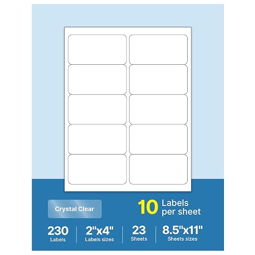 2x4 Crystal Clear Address Labels, Shipping Address Labels for Inkjèt