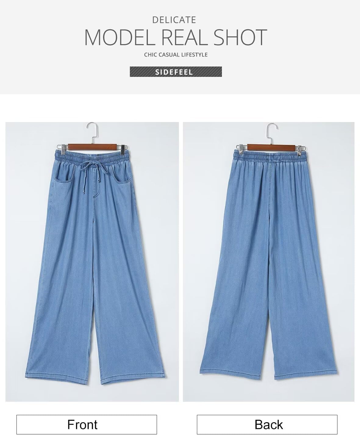 Sidefeel Women's Drawstring Wide Leg Jeans High Waisted Loose Fit Denim Pants - Image 7