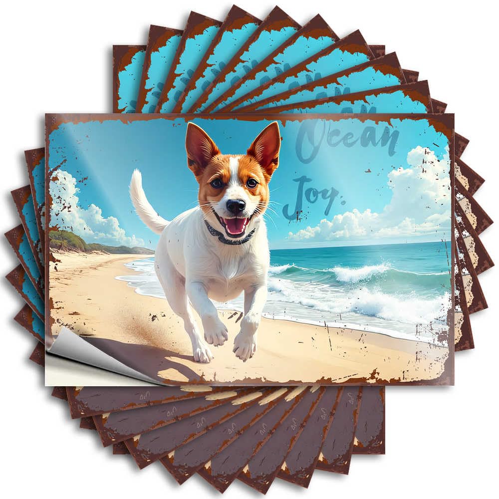Fzfn Colour Decal Plush Guest Cover Ocean Joy: Happy Dog Running On Beach - No Residue Decals For Birthday(6X9cm)