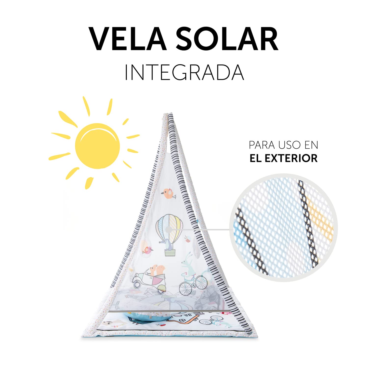 hauck Baby Play 1st Tent Gimnasio Bebe, con Colchoneta, Desde el Nacimiento, Arco de Juego Extraíble, Manta de Actividades, 5 Juguetes Sensoriales, Cojín de Media Luna, Balloon Ride White