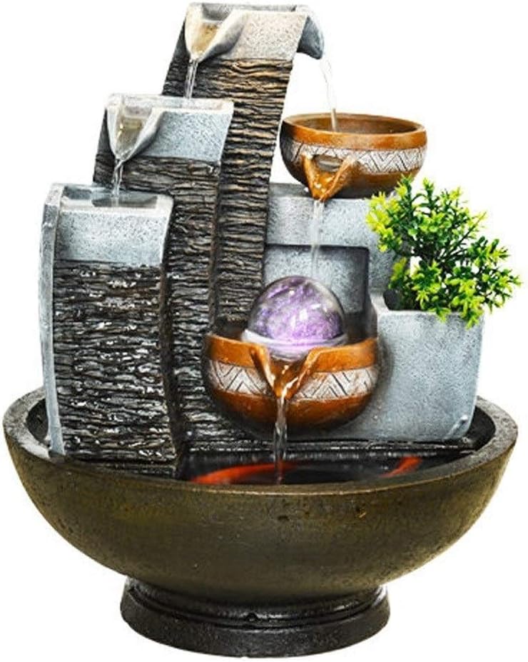 Indoor Fountain Indoor Soothing Fountain Three-Story Desktop Waterfall Soothing Water Sound Automatic Pump and Rotating Beads Can Feed Small Fish and