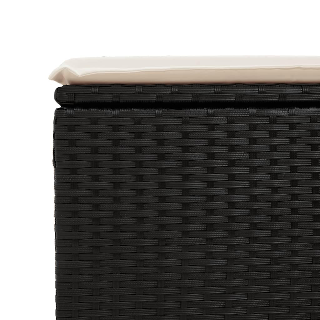 vidaXL Taburete de Jardín con Cojín, Reposapiés con Funda Extraíble, Asiento de Exterior, Taburete para Patio Terraza, Ratán Sintético Negro
