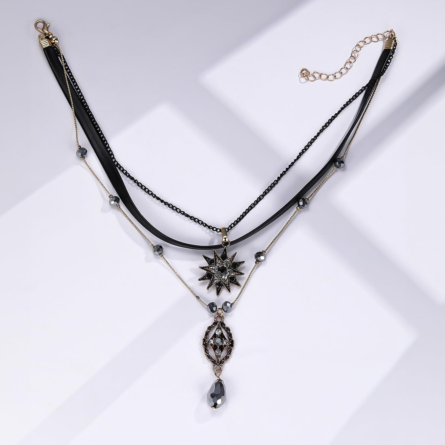 AILUOR Multilayer Necklace, Vintage Star Choker Chain Leather Pendant Layer for Women Jewelry
