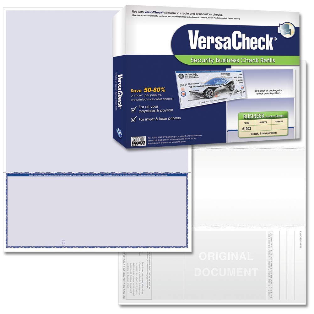 VersaCheck formulario #1002 Voucher azul, papel para impresión de cheques empresariales 4