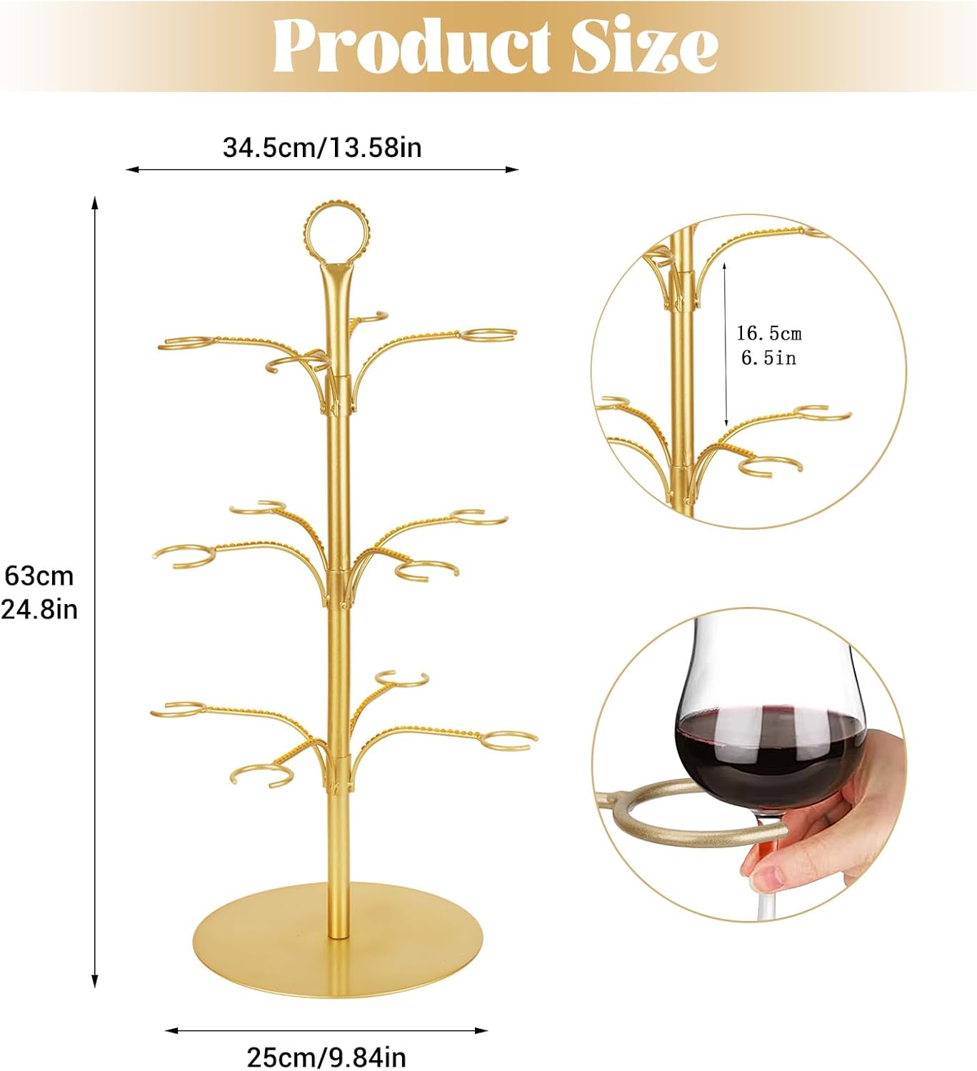 Cocktail Tree Stand for Drinks,Champagne Tower, 3 Tier - 12 Holders Drink Tower,Wine Glasses Holder for Champagne, Cocktails, Martini, Margarita Cups,Gold