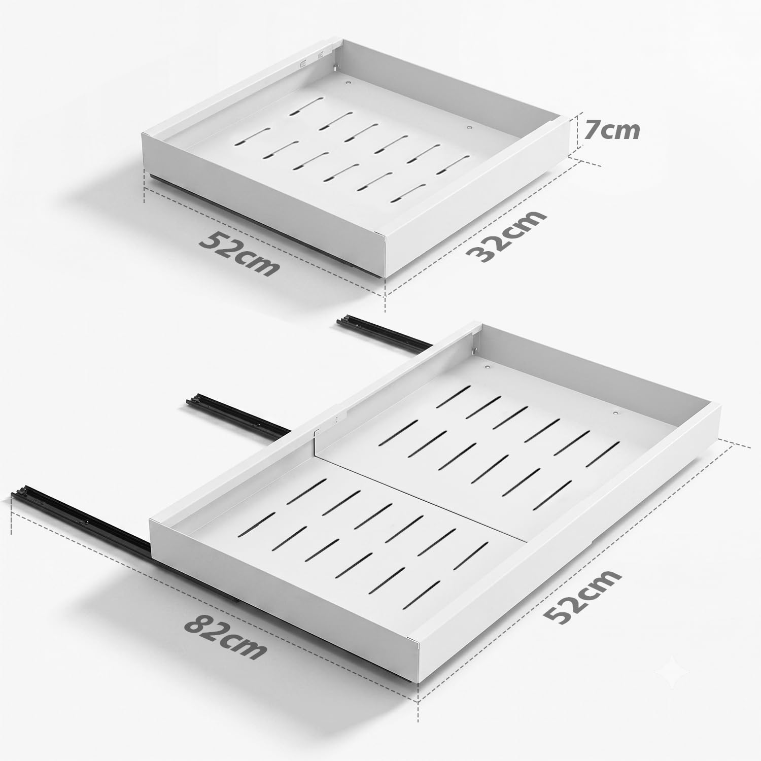 Ausziehbare Schubladen, Vielseitiger Teleskopschublade Küchen Organizer | Verstellbare Breite 32–52 cm, Tiefe: 52 cm