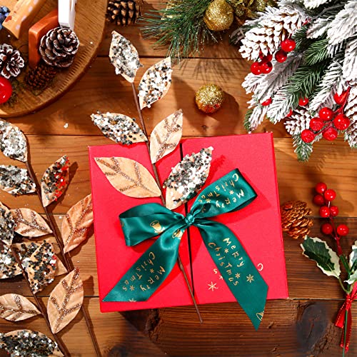 15 Pieces Christmas Artificial Glitter Leaf Decorations 13.4 Inches Christmas Picks Spray Poinsettia Floral Leaf Accessories Winter Wedding Vase Fillers Christmas Wreath Diy Crafts Decor (Champagne) #TOP3