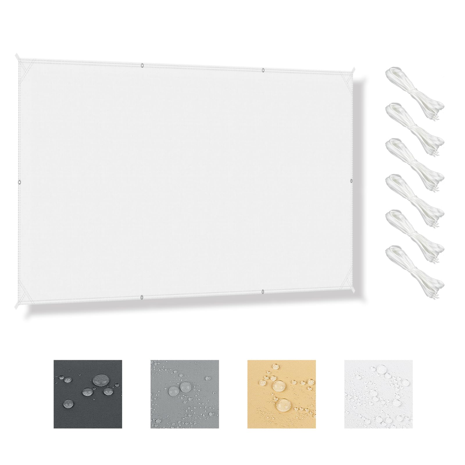 HENG FENG Voile d'ombrage Rectangulaire 1,5x2m, Blanc | Toile d'ombrage imperméable avec oeillets et cordon, PES 160 g/m², 95% Protection UV, pour Extérieur Jardin/ Pergola/Terrasse