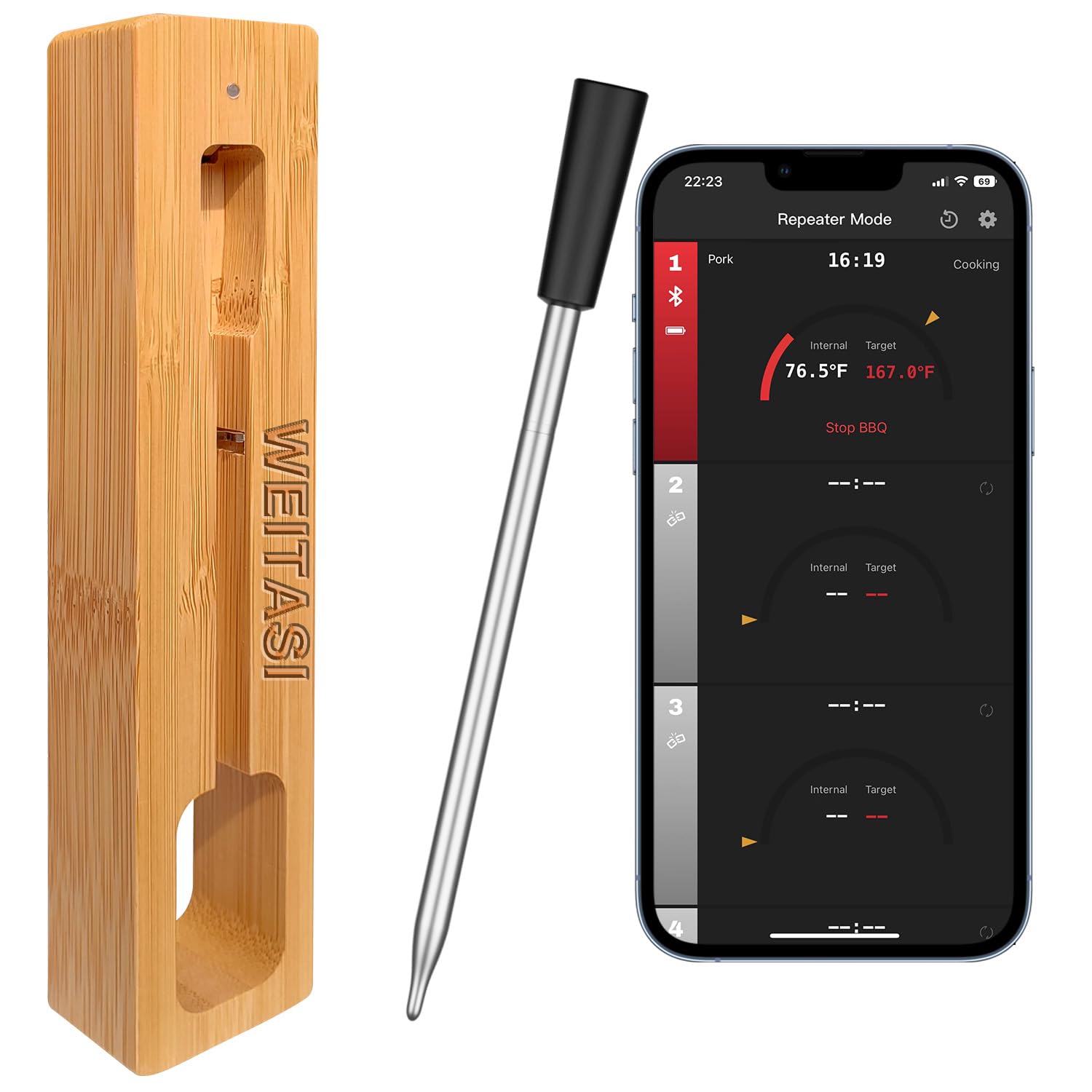 CirSureas Wireless Meat Thermometer,Digital Cooking Thermometer with Wireless Probe,330Ft Remote Range Food Thermometer,with iOS & Android Read App -Preprogrammed Temperatures for BBQ, Oven, Grill