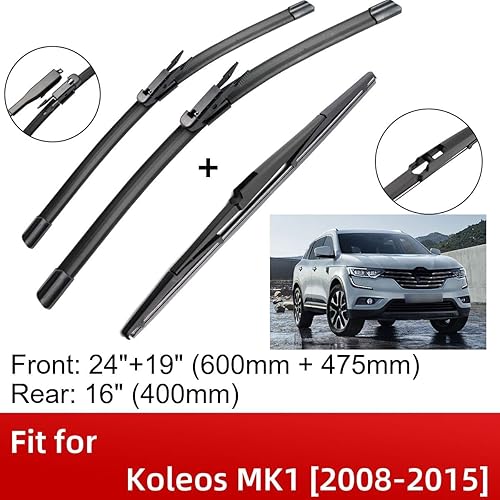 Miniatura 2 de 3 limpiaparabrisas delantero y trasero de 24 pulgadas, 19 pulgadas, 16 pulgadas, repuesto para Renault Koleos MK1 2008-2015, limpiaparabrisas de