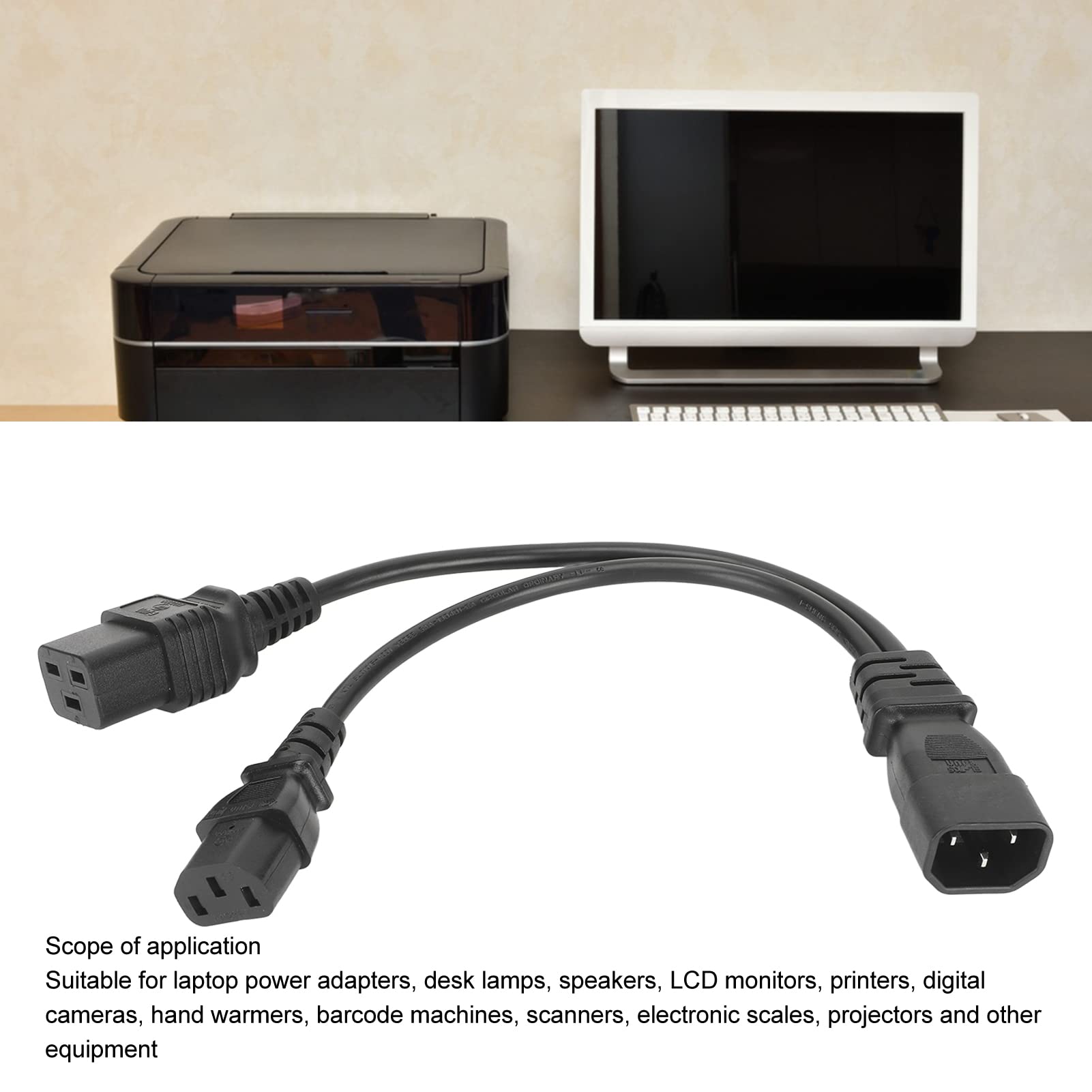 Câble d'alimentation IEC320 C19 IEC320 C13 vers IEC320 C20, Câble Adaptateur d'alimentation Répartiteur en Y 1 en 2 Sorties pour Lampes de Bureau, Haut-parleurs, Imprimantes