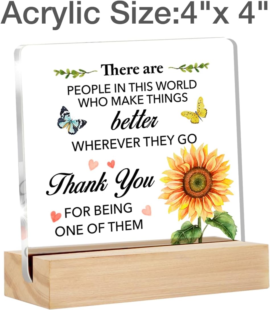 Appreciation Gifts for Women Thank You Clear Desk Decorations Floral Acrylic Sign with Stand Table Plaque Sign Keepsake Grateful Gift for Teacher Coworker Manager Boss - Image 2