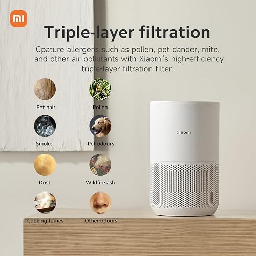 Xiaomi Mi Air Purifier 4 Compact, True HEPA H13 3-Stage Filter System Removes 99.97% of Pollutants as small as 0.3 microns, Smart Home Integration, Whisper Quiet, Just 0.9KW/day, OLED Touch Display - 3