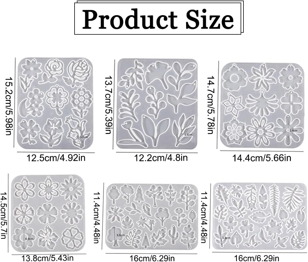 6 Pcs Flower Resin Mold Leaf Jewelry Earring Silicone Molds Flower Leaf Pendant Mould Epoxy Resin Casting Mold for DIY Crafts Earring Pendant Charms Keychain Ornaments