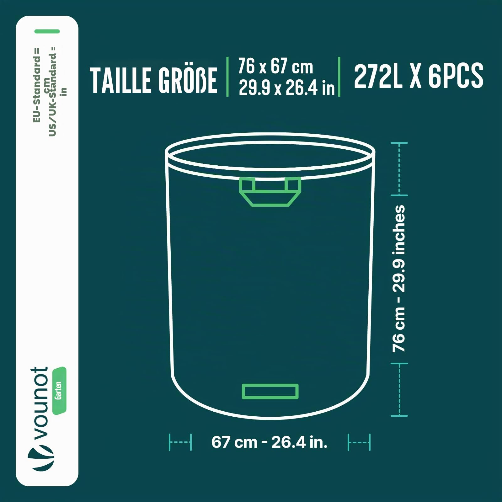 VOUNOT® Gartenabfallsack 272 Liter, 6er Gartensäcke für Grünabfall, Selbststehend und Falt, Laubsack Selbstaufstellend aus robustem Polypropylen-Gewebe (PP) 150gsm
