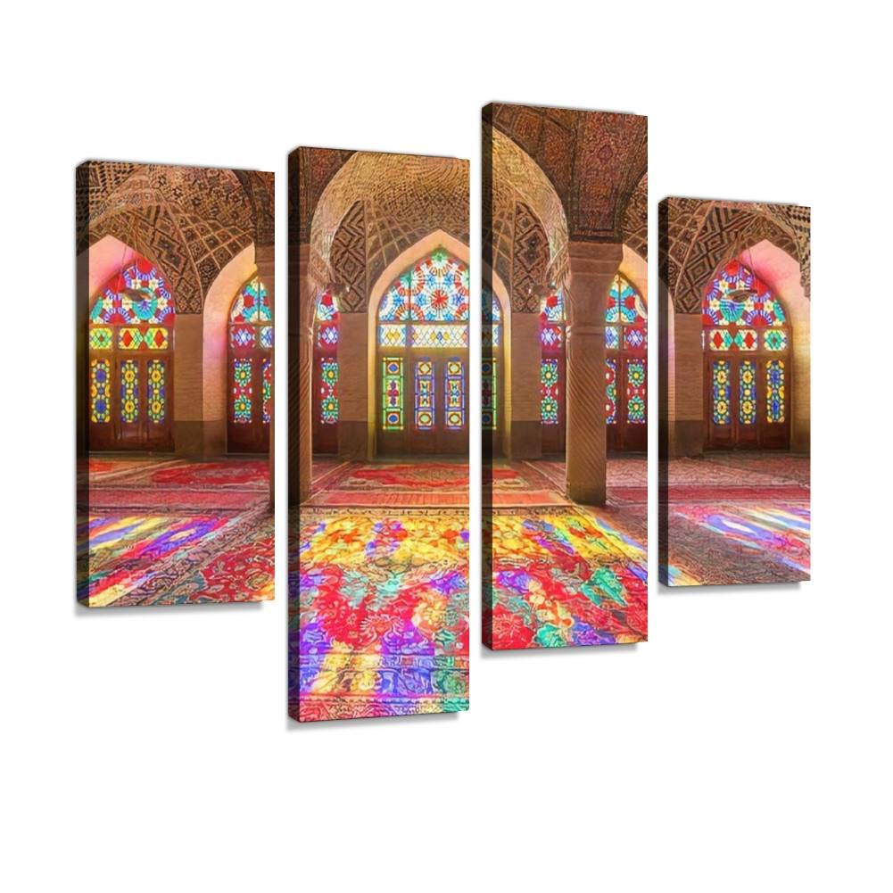 Nasir Al Mulk Mosque Pink Mosque in Shiraz, Iran Canvas Print Artwork Wall Art Pictures Framed Digital Print Abstract Painting Room Home Office Decor Ready to Hang 4 Panel
