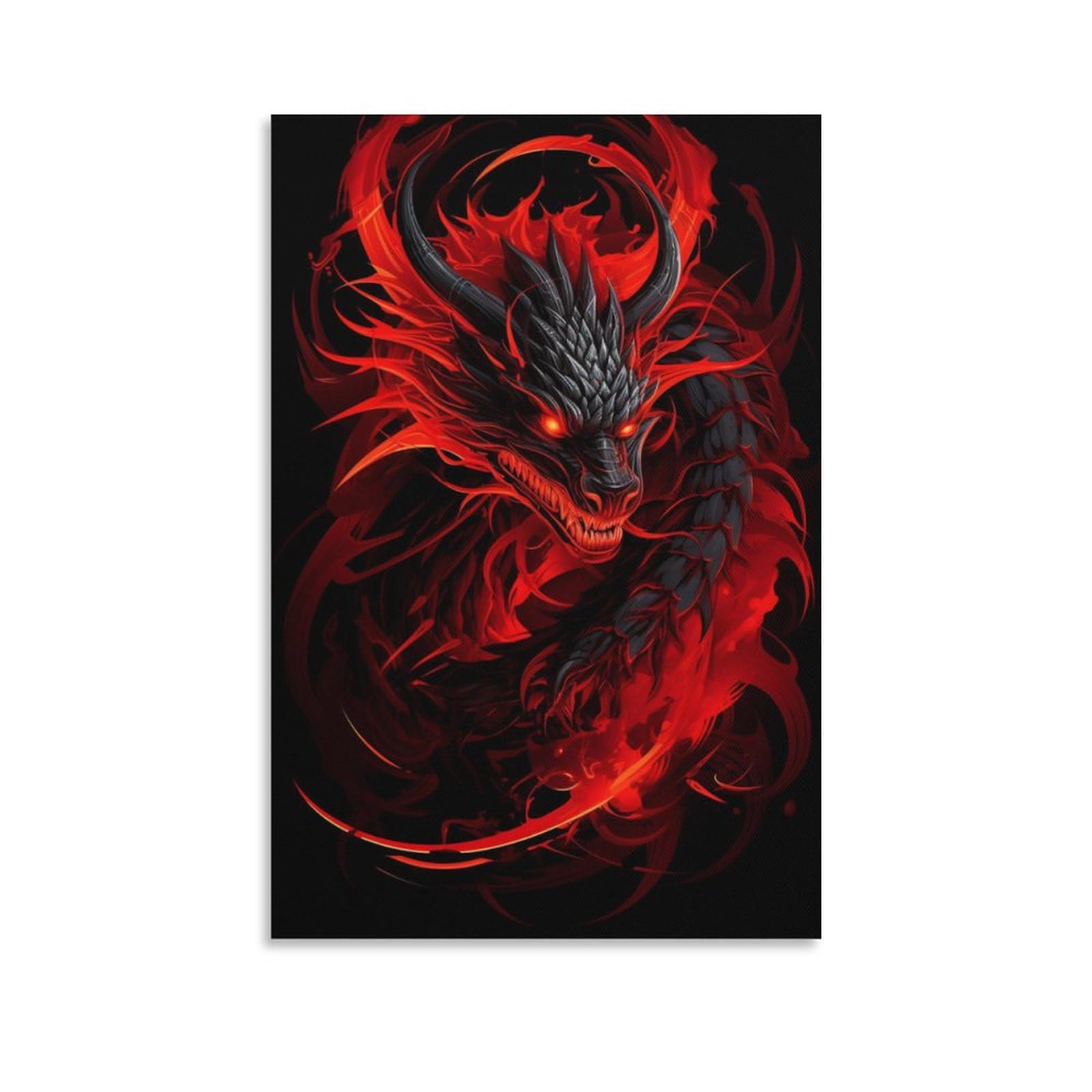 AYAROS Fire Red Dragon Wall Art Canvas Poster Retro Power Ancient Fantasy Creature Wall Decor Poster Dormitory Decor Painting Art Unframed 20x30 inch