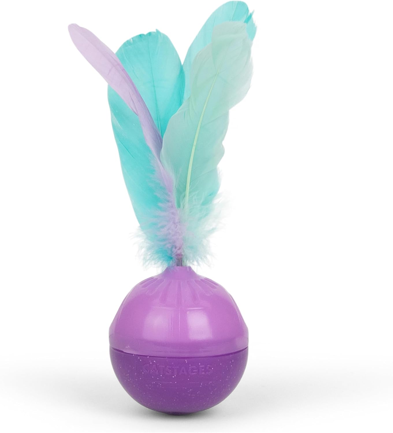 Catstages Wobble N’ Treat Toy Treat Stuffer Cat Toy with Feathers, Catnip Oil Coating, and Treat-Dispensing Holes, Multicolored