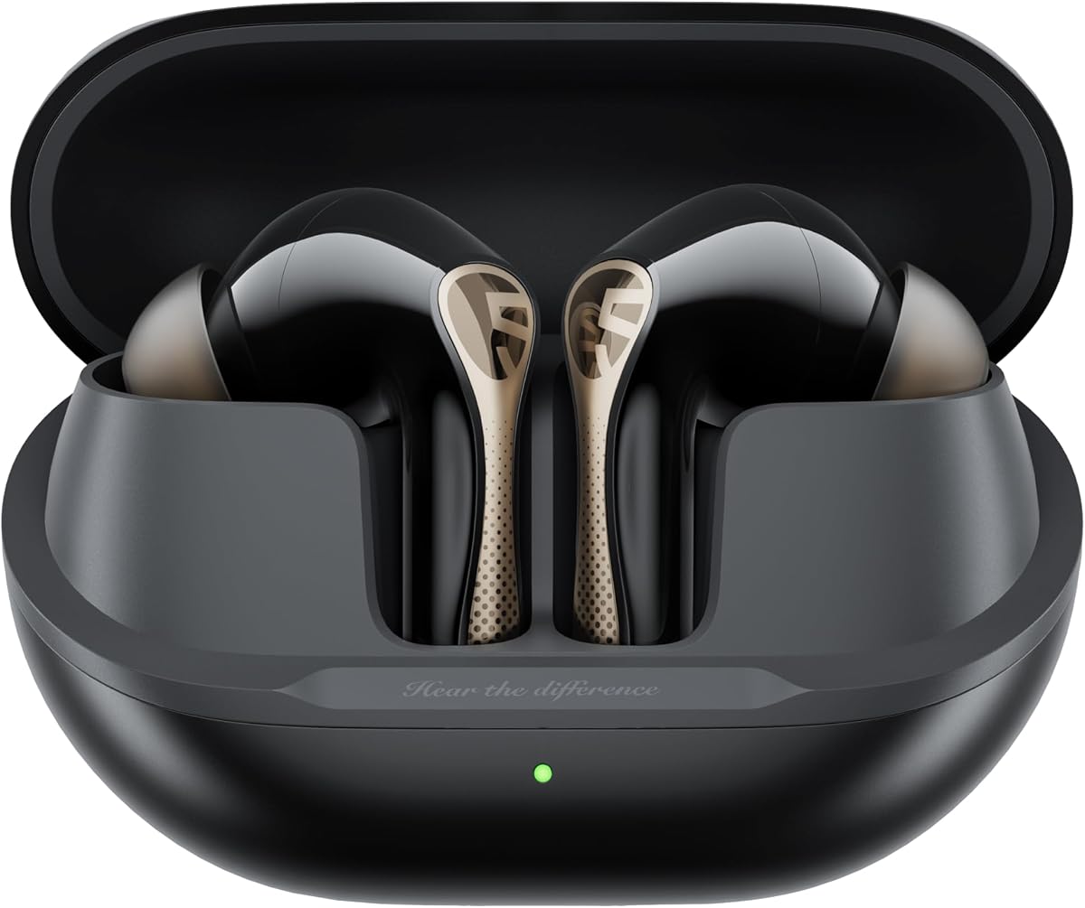 Auriculares inalámbricos SoundPEATS Air5 Pro+, LDAC y aptX sin pérdidas, 55 dB ANC | Certificado de sonido Snapdragon, audio LE de alta resolución, controlador de biodiafragma de 10 mm, Bluetooth 5.4, reducción de ruido del viento AI ANC de 3 micrófonos