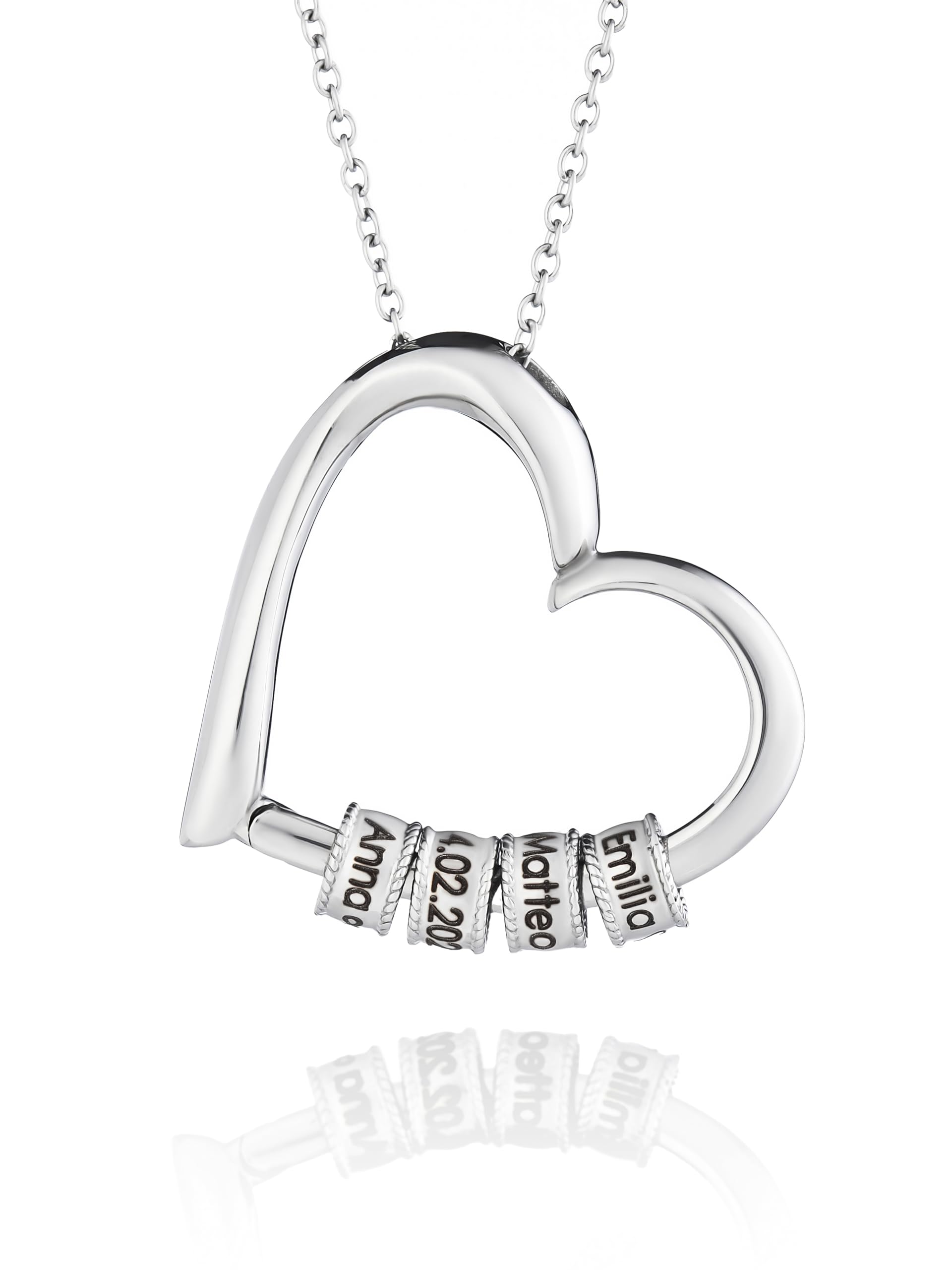Herzkette mit gravierten Perlen – Personalisierte Namenskette als Geschenk für Frauen & Mama – Damen Halskette aus Edelstahl mit Gravur
