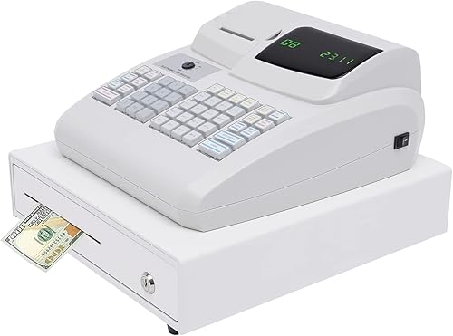 BANLICALI Caja registradora, caja registradora electrónica de 47 llaves con pantalla LED y cajón de efectivo de 9 V, caja de registro rectangular