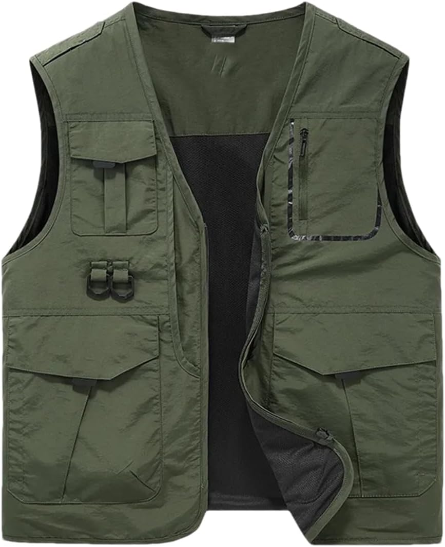 Pulcykp Men's Outdoor Functional Vest Jackets Multipockets Fishing Hiking Hunting Safari Quickdry Cargo Waistcoat