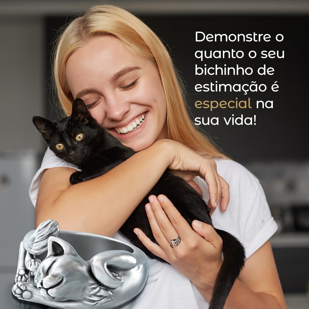 Anel de Gato Feminino Ajustável "Sweet Dreams" – Banhado a Prata 925 com Detalhes Artesanais + Bolsa de Veludo Anel de Gato Feminino Ajustável "Sweet Dreams" – Banhado a Prata 925 com Detalhes Artesanais + Bolsa de Veludo