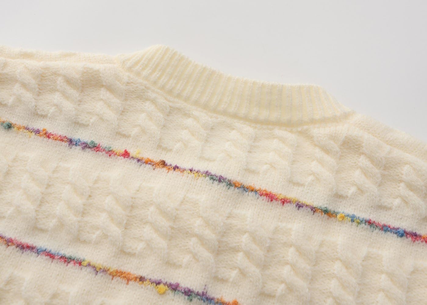 Girls Cardigan Sweater Button Up Long Sleeves Cable Knit Sweater Colorful Striped Knitted Top