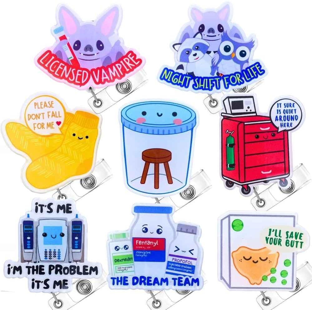 8PC Funny & Cute Nurse Badge Reel Holder – Retractable ID Clip For Medical Staff With Playful Designs - View #8