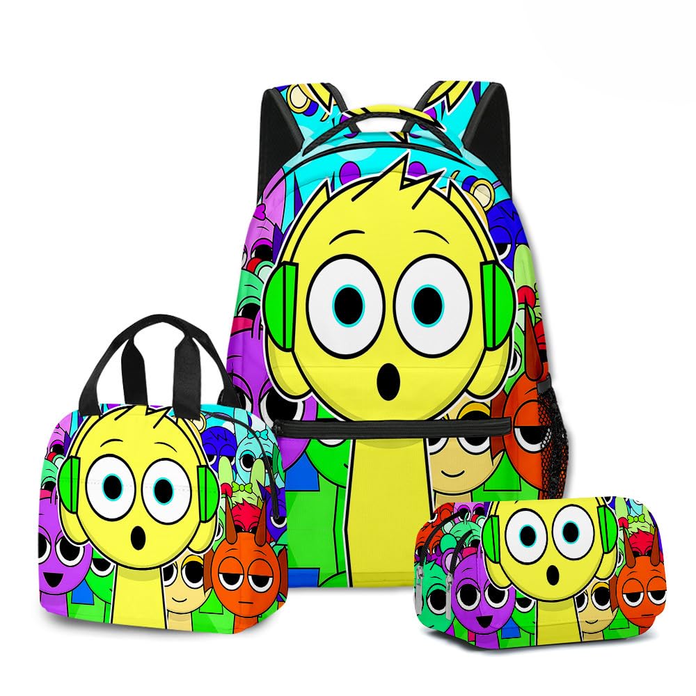 Hzsyc Boys 18 Kids Sprunki Backpack 3Pcs Set Sprunki Figure Backpack Perfect For Casual Daypacks - L Size/17In (,3Pcs)
