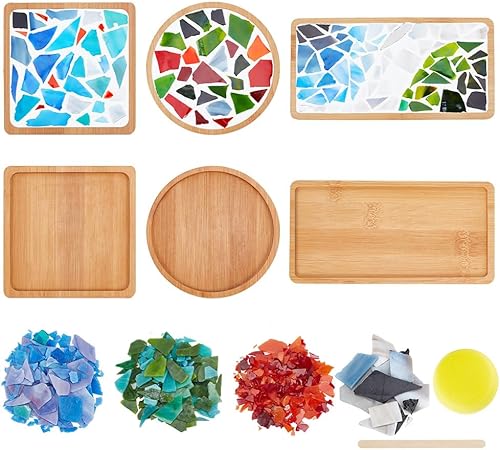 Miniatura 9 de WEBEEDY Juego de 3 posavasos de mosaico de arco iris, piezas de vidrio de mosaico manchado, azulejos de mosaico de vidrio para manualidades,