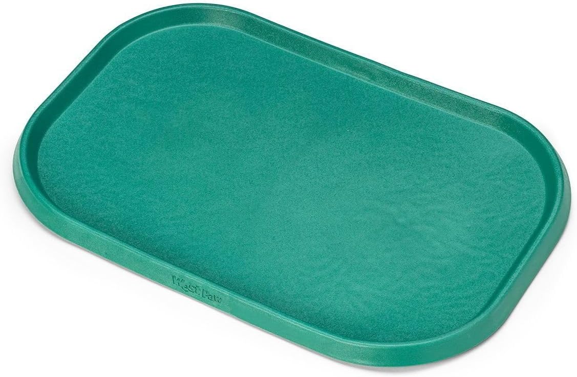 West Paw Seaflex Doggie Placemat – Less Mess Placemats for Dogs, Cats, Pets for Quiet Feeding – Eco-Friendly – Dishwasher Safe, Non-Toxic, Non-Slip – Raised Edges to Hold Dog Bowls, Kelp