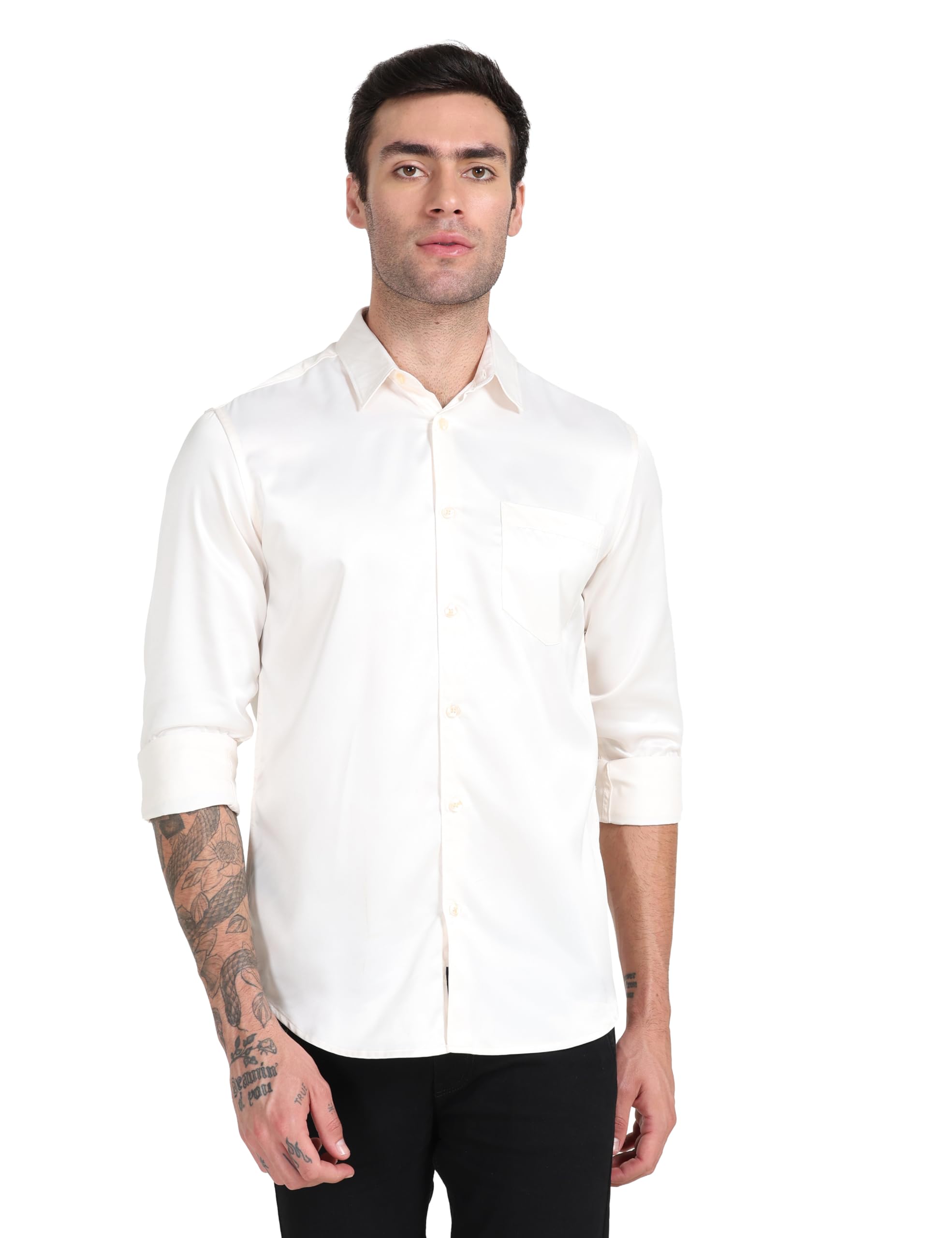 DARREN MILLERMen Satin Pink White Shirt