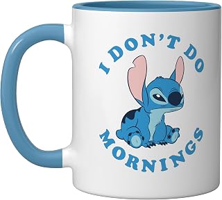 Disney Lilo & Stitch I Don't Do Mornings Ceramic Mug, Blue/White
