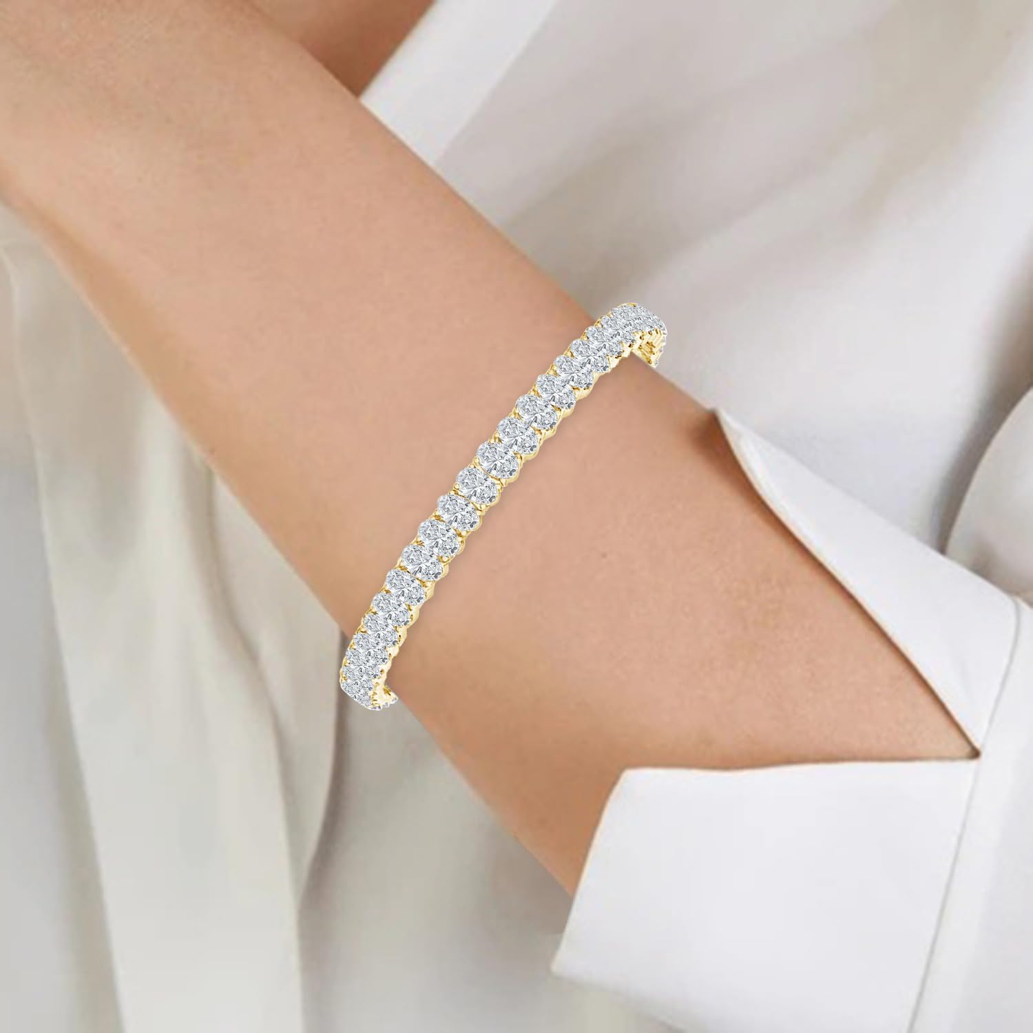 Houston Diamond District 5-20 Carat Diamond Tennis Bracelet | EGL Certified Lab Grown Diamond Bracelet Line 7" | Oval Lab Diamond Tennis Bracelet | FG-VS1-VS2