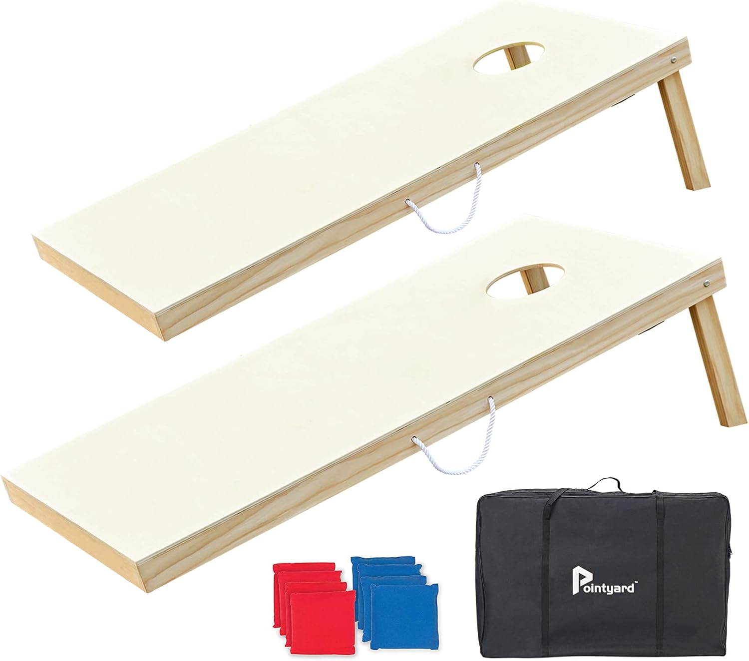 Pointyard 4x2Ft Wooden Cornhole Set, Regulation Cornhole Outdoor Games Set with 8 All-Weather Cornhole Bean Bags and Carrying Case - Portable Backyard Cornhole Board Game for Teens Adults Family : Sports & Outdoors