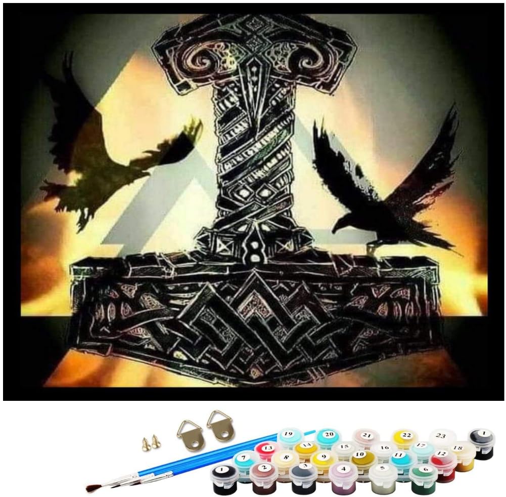 NNALEGS Paint by Numbers for Adults Norse Mythology Vikings Odins Ravens 40X50CM Painting by Numbers On Canvas Acrylic Painting Kits Landscape for Kids Children Beginner,A9
