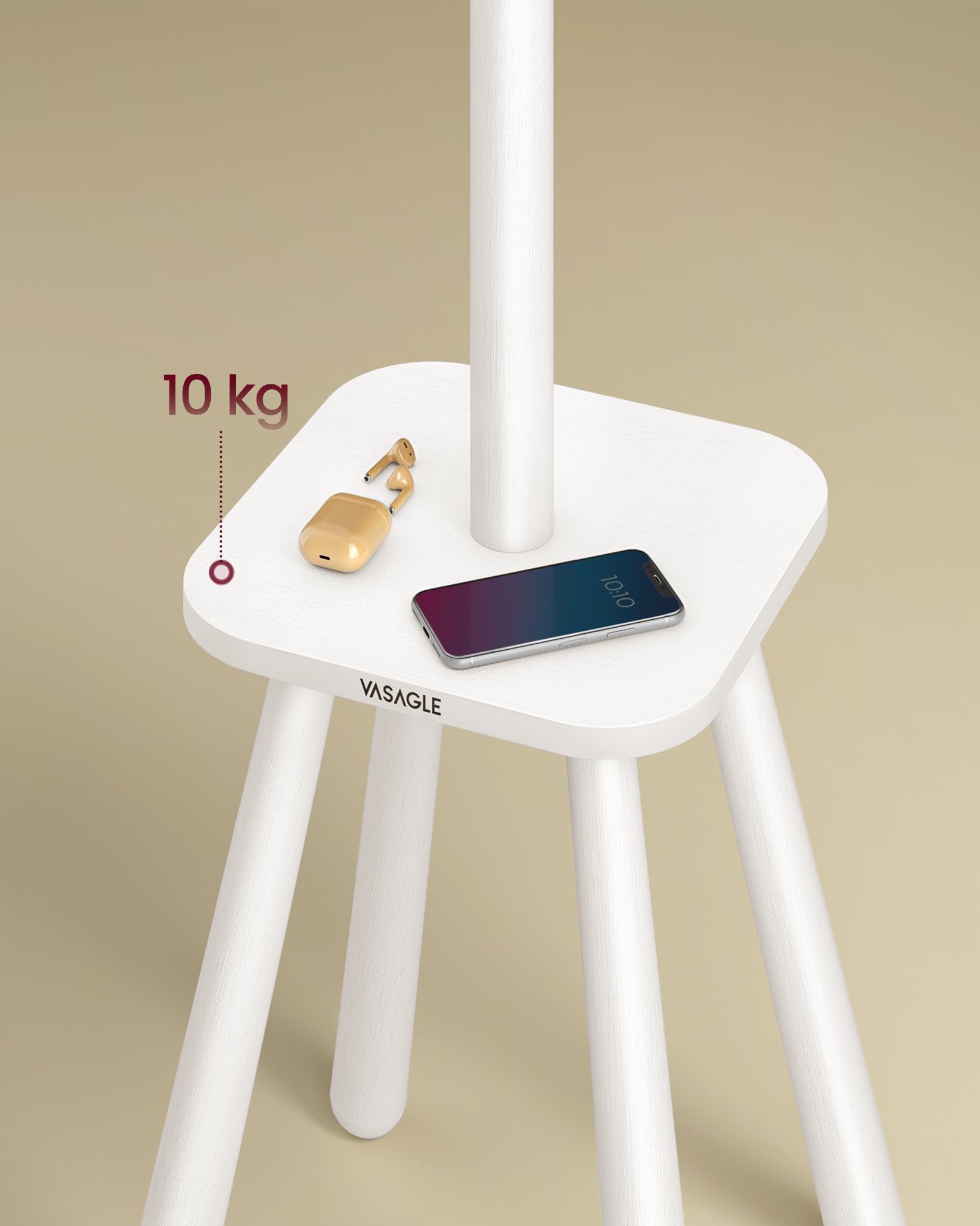 VASAGLE Attaccapanni da Terra, Appendiabiti da Terra, con 8 Ganci e Piano Portaoggetti, Alto 170,5 cm, per Cappotti Cappelli Borse, Ingresso Corridoio Camera da Letto, Bianco Nuvola RCR033W01